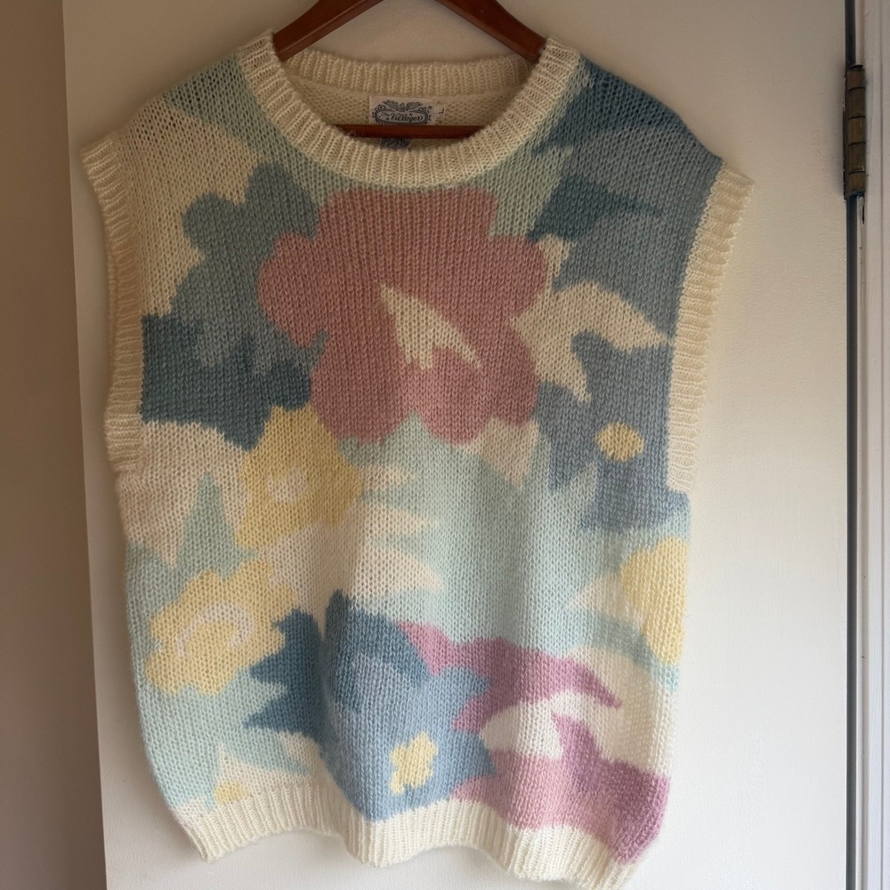 The Villager Floral Knit Sleeveless Sweater Vest Women's Size L